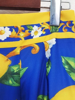 AELESEEN Ženy Sicílskej Sukne 2022 Lete Dráhy Módne Citrón kvetov Vytlačené Elegantné Modré Dlhé Strany Dovolenku Sukne 4