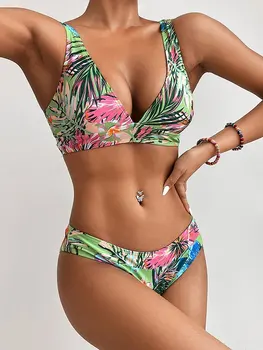 Nové Bikiny Tropické Kvetinový Ženy Plavky 2022 Sexy Push Up Žena dvojdielne plavky s uväzovaním za Bikini Set Brazílske plavky plážové oblečenie 4