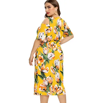 2020 Letné dámske Plus Veľkosť Tlače Kvet Mimo rameno Šaty módne Dámy Šifón strany elegantné šaty 4