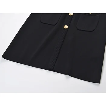 Európsky Dizajn tvaru Dlhý Rukáv Reťazca Patchwork Klasický Čierny Plášť Pletenie Street Oblečenie Vysokej Kvality 4