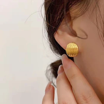 CHUHAN Reálne 18K Soild Zlatá Shell Vzor Stud Náušnice Pravý francúzsky Minimalizmus AU750 Ženy Geometrie Náušnice Jemné Šperky Darček 5