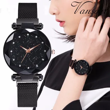 Horúce dámy magnet pracky Hviezdne Nebo hodinky luxusné lesklé drahokamu dámy z nehrdzavejúcej ocele oka pásu quartz hodinky Relogio Feminino 5