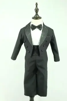 Chlapčenské obleky pre svadby, Deti Prom Vyhovuje Čierne/Biele Svadobné Obleky pre Chlapcov Smoking Deti Oblečenie Set sa Chlapec Formálne Kostým 5