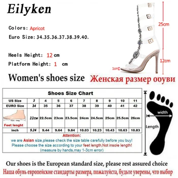 Eilyken PVC Transparente CRYSTAL Sandalias Žena Otvorené Prst Vysokým Podpätkom Letná Party Gladiator Sandále, Topánky, Veľkosť 42 5