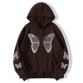 Jeseň Streetwear Y2K Módne Nadrozmerné Motýľ Gotický Grafické tlače Zips Hoodies E-dievča 90. rokov Žena, mikiny Kabát Hoodies 5