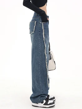 Vintage Vysoký Pás Ženy Džínsy Kórejský Streetwear Módy Širokú Nohu, Jean Žena Džínsové Nohavice Rovno Neforemné Mama Džínsové Nohavice 5