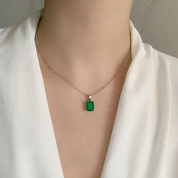 KNRIQUEN 100% pravého Striebra 925 Vytvorené Emerald Vysoko Uhlíkovej Diamanty Náhrdelník Prívesok pre Ženy, Svadobné Party Jemné Šperky Dary 5