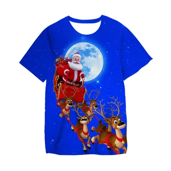 Šťastné a veselé Vianoce, Santa a Jelene Tlačiť T-Shirt 3-14 Rokov Deti-Chlapci, Dievčatá T-Shirts 5