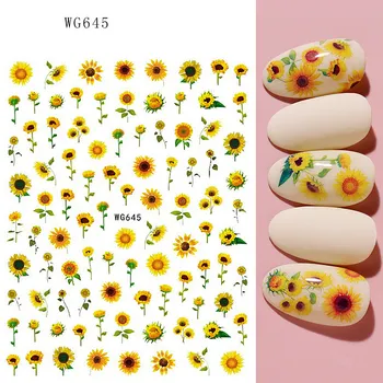 1 list Slnečnice Tulipán na Nechty, Nálepky Žlté Kvety Daisy 3D na Nechty, Nálepky, Nálepky Na Manikúru, Nail Art Design Dekorácia 5