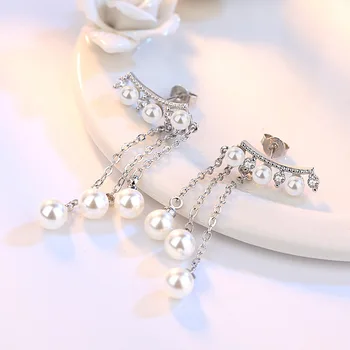 100% 925 sterling silver módne lesklé crystal pearl stud náušnice pre ženy veľkoobchod šperky darček drop shipping 5