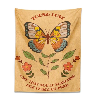 Retro Gobelín Motýľ rastlina, kvet Estetické Gobelín 90. rokov mladá láska darček Visí na Stene Stenu Spálne Motýľ Dekor 5