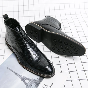 Vintage Vzor Krokodílej Patent Kožené Topánky pánske Chelsea Topánky pánske Členkové Topánky Módny Návrhár Mužov Značky Ploché Topánky 5