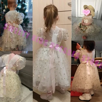 Dieťa Luk 1. narodeniny Detské Šaty, Kostýmy Kvetinové Výšivky Princezná Strany Svadobné Šaty Pre malé Biele Šaty na Prvé sväté Prijímanie 5