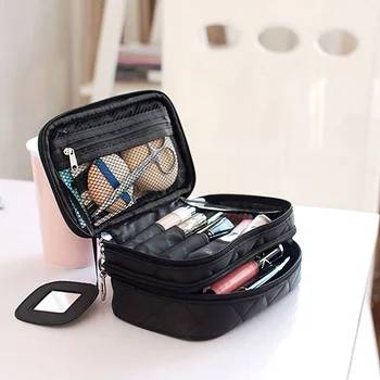 Multifunkčné 2 Vrstvy tvoria Taška pre Ženy Beauty make-up Štetec Puzdro s Zrkadla Travel Kit Organizátor Kozmetická Taška Organizér 5