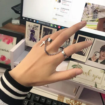 Cool Hip Pop Reťaz Prepojenie Prstene pre Mužov Cross Prívesok Nastaviteľné Otvorené Prst Prstene pre Ženy Strany Šperky Anillos Mujer Šperky 5