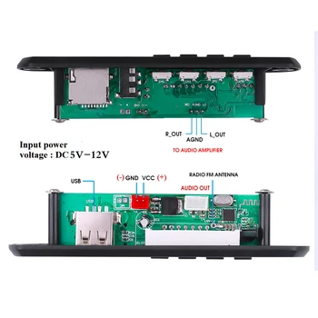 12V Bluetooth 5.0 WAV Prehrávač Mp3 Dekódovanie Rady FM Rádio Modul Bezdrôtového audio Prijímač 3,5 mm USB, AUX TF Karty 5