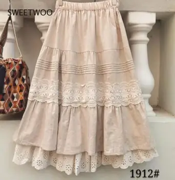 Nové jeseň sukne ženy bavlnená posteľná bielizeň sukne Japonskom štýle, vyšívané na tuhé bežné sukne 5