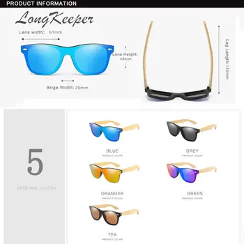 LongKeeper Dreva, bambusové nadrozmerné Okuliare Luxusné Značky Dizajnér bez obrúčok zrkadlové Námestie slnečné Okuliare pre Ženy/Muži 5