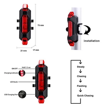USB Nabíjateľné LED Bicykel zadné Svetlo na Horských Bicykloch Bezpečnostné Upozornenie Predné A Zadné Svetlá Blikať Noc Jazdecké Príslušenstvo 5