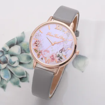 2020 Ženy Hodinky Luxusné Kvetinové Dial Quartz Analógové náramkové hodinky Soild Farba Kožený Remienok Darček Hodiny NOVÝCH Zegarki Damskie 5