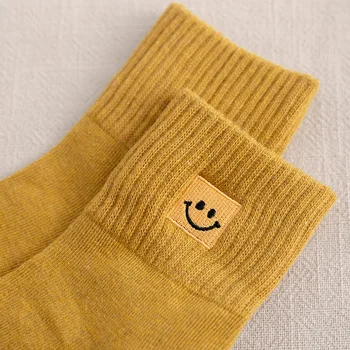 Dámske Bavlnené Ponožky s úsmevom Výšivky Karikatúra Roztomilý Pevné Priedušné Ponožky Happy Harajuku Bežné Úsmev Zábavné Ponožky 5