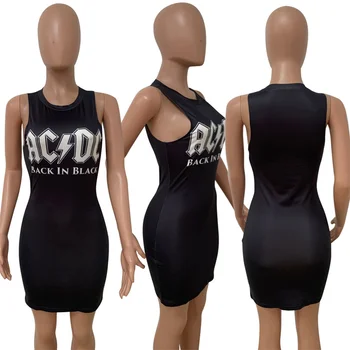 Akaily Lete Sexy Vytlačené Mini Šaty Pre Ženy 2022 Bez Rukávov Bodycon Nádrž Šaty Streetwear Čierne Dámske Šaty Žena 5