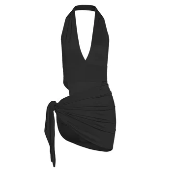 In Európsky A Americký Štýl 2022Summer Nové dámske Sexy tvaru Späť Otvorené jednofarebné Šaty Módne Hip Krátke Sukne Nastaviť Ženy 5
