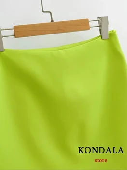 KONDALA Vintage Pevné Žiarivkové svetlo Zelená Sexy Mini Sukne pre Ženy-Line Sukne Office Lady Módne 2022 Príležitostné Letné Sukne 5