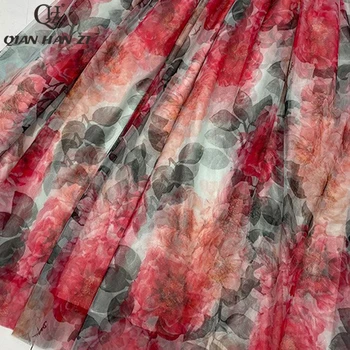 Qian Han Zi Dráhy Módne Letné Šaty 2021 Špagety Pásik Červený Kvet Tlač Elegantné Long Beach Party Šaty pre ženy 5