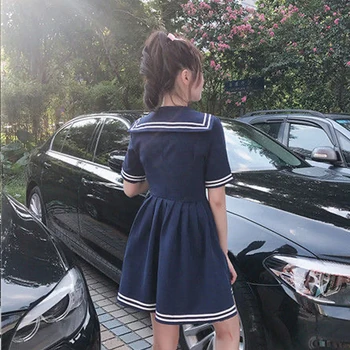 Japonsko Kawaii Sladké Mäkké Sestra Šaty 2020 Lete Mori Dievča Skladaný Šaty Krátke Rukáv Námorník Golier Bavlnené Šaty Vestidos 5